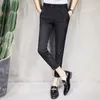 Homem Britânica Estilo Vestido Calças Slim Fit Calças Cinzentas Pretas 2020 Formal Pantalon Lana Stripe Homens Calças de Negócios Elegante