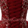 Fantastique Hors Épaule Argent Cordon Applique Quinceanera Robe Garni Crin Ruffles Vin Rouge Tulle Sweet 16 Robe De Soirée Bordeaux