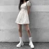 الأحذية 2021 ربيع المرأة أبيض الخريف أزياء أسود منصة الجلود القوطية الشرير القتالية منتصف العجل للأحذية 1