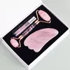 Anti Wrinkle Facial Roller Gua Sha Gereedschap Natuurlijke stenen fles 3pc Set Crystal Rose Quartz Face Roller Massage Body Gezichtsnek Gezondheidszorg