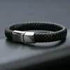 Genuine Leather Bracelets Men 126mm Stainless Steel Magnetic Clasps Cowhide Braided Wrap Trendy Bracelet Armband pulsera hombre7436717