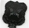 Plastic Black White Mirror Retro Square Handle Butterfly Lace Makeup Mirrors Portable Compact Household Decoration 1 75km G2