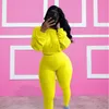 Autumn Women 2 Piece Tracksuits Solid Color Long Sleeved Rib Sports Suit Pullover Sportswear Casual Sport Outfits Plus Size Clothing