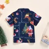 Christmas Children's Wear New Year Santa Claus Elk Snowflake Christmas Tree Dark Blue Printed Children's Shirt European And American Fashion