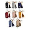 Läder Sanitizer Holder PU Läderfodral med 30 ml Hand Sanitizer Bottle Tassel Key Rings Girls Women Smycken 8 Designs 50pcs