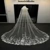 Real Wedding Image вуали Chic Три метра длиной фаты кружева аппликация кристаллы Один Layers собор Длина Дешевые Bridal Veil