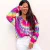Kadın Baskı Ceketler 2020 Sonbahar Bahar Renkli Kravat Boyama Kapşonlu Kadın Ceket Rahat Vintage Gevşek Artı Boyutu Kadın Dış Giyim1
