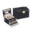 Jewelry Box 3 Layer Organizer PU Leather Jewelries Organizer Case Boxes with Lock and Mirror Jewelry Storage Box 17.5x14x13cm