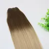 Human Hair Weave Ombre Dye Color Brazilian Virgin Hair Weft Bundle Extensions Balayage Three Tone 24#Blonde Highlights Thick End
