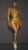 Sexy Latin Dance Tassel Bodysuit Costume Gold Silver Sequins Fringe Spandex Bodysuit Long Sleeve Stretch Leotard Women Nightclub Stage Wear