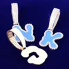 Bubble Letter Blue Oil Zircon Brief Hanger met Tennis Ketting voor Mannen en Dames Ketting Hip Hop Sieraden