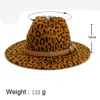 2020 Мужчина Женщины Широкого Брим шерстяного войлока леопардового Fedora шляпа с поясом пряжкой Vintage панама Trilby Cap шляпы
