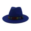 Hommes femmes Jazz feutre dur Fedora Panama large bord feutre Chapeau rayé bande décoré unisexe formel haut-de-forme Chapeau Trilby