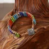 Charm Bracelets Handmade Chakra Bracelet Multicolor Natural Stone Tube Beads Leather Bangle Charms Wristband Jewelry Gifts203B