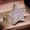Big Bling Zircon Stone Gold Hip Hop Star Pentagram Anneau pour femmes Bijoux de mode 2020 NOUVEAU RING ENGAGNE DE MEDIAL12535115