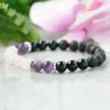 MG0951 Quarzo rosa Bracciale con ametista Ragazze Cuore Chakra Amore Bracciale fortunato Tormalina nera naturale Yoga Mala Bracciale201F