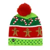 LEDライトクリスマス帽子冬の暖かいセーターニットライトアップ帽子新年クリスマス照明点滅編み針かぎ針編み帽子