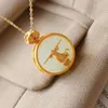 Pendant Necklaces Return Of Natural Hetian Stone Retro Necklace Silver Color Inlay Style Fashionable Simple Golden Plating Process1