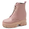 Stivali da combattimento sexy per le donne della piattaforma di gomma bianca Stivaletti Scarpe Rosa Nero 2020 Lace Up Winter Fashion Lady