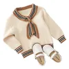 Kids Designer Outfits Girls Bowknot Sweater +Pleated Skirt 2pcs Suits 2020 New Fashion Children Princess Autumn Clothing Sets S620