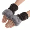 Mode Vinter Kvinnor Handskar Plysch Faux Fur Stickning Ull Håll Varm Kort Mitten Fingerless Lady Girl Half Finger