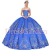 Mexikansk Fiesta Helt Broderi Avtagbar Tiered Quinceanera Klänning Charro XV Party Royal Blue 2 stycken Klassisk Debutante Ball Kappa