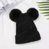 New Faux Fur 2 Pom Poms Thick Warm Winter Hat for Women Girl 's Wool Hat Knitted Hat Beanies Skullies Cap Female Outdoor Cap