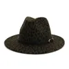 Fall Winter Leopard Flat Brim Wool Fedora Hat Women Men Metal Belt Fall Vintage Hats Ladies Hats Church Hat3603709