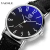 Yazole montre à Quartz hommes décontracté affaires bracelet en cuir montres classique Ultra-mince verre bleu hommes montre à Quartz Reloj Hombre