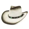 Black Spray Paint Paper Straw Jazz Cowboy Hats Summer Women Outdoor Large Brim Sunshade Cap Ladies Beach Panama Sunhat1031584