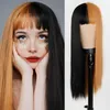 Rosa e preto peruca longa Streight cabelo Cosplay Wig Two Tone Ombre cores Mulheres sintético perucas de cabelo