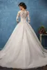 Amelia Sposa A 라인 레이스 웨딩 드레스 신부 가운 2024 3/4 긴 소매 아플리케 스위프 트레인 플러스 사이즈 신부 드레스