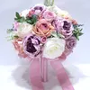 Romantic Bridal Flowers Wedding Bouquet With Ribbon Artificial Pink Accessories S1501