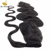 Natuurlijke kleur Body Wave Paardenstaart Remy Menselijk Hair Extensions Wrap Around By Hook Loop 12-30inch 100g