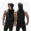 Koszulki do biegania Kamizelka Mężczyźni Fitness Bez Rękawów Koszula z Kapturem Mesh Patchwork Siłownia Odzież Bodybuilding Stringer Tank Topy Bluzy Singlet1