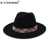 BUTTERMERE Sombrero Women Wool Vintage Trilby Felt Khaki Fedora Hat Wide Brim Elegant Lady Winter Autumn Jazz Caps Chapeau282R