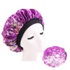 Blomma elasticitet monterade hattar huvud wrap hår bonnets cirkulär satin silke bad sömn hatt bred rand duschrum tillbehör dam