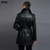 豪華なブラックジャケットウォッシュPUレザートレンチコートプラスサイズ6xlファッションダブル胸肉マンジャケット6821187
