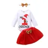 Bébé Mes premières tenues de Noël Ensemble de vêtements pour bébés en bas âge Costume de fête de Noël pour nouveau-né Bandeaux à nœud doré Jupes en maille Tutu rouge 3 pièces / ensemble M2775