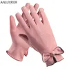 Kvinnor mocka handskar pekskärm vantar höst vinter utomhus shopping ridning bowknot elegant varm enkel tjej hand muff1