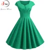 Pink Summer Dress Women 2019 V Neck Big Swing Vintage Dress Robe Femme Elegant Retro pin up Party Office Midi Dresses Plus Size