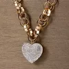 Pingente colares grande amor coração pingente colar ouro prata cor grossa cadeia redonda completa cristal claro 3d feminino vintage jóias267h