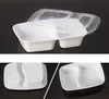 Wegwerp 1000 ml Plastic Diner Doos Verpakking 2-Compartiment Voedsel Lunch Opslag Holoder 3 Kleuren Afsluiten Boxen Servies 150 Sets / Lot
