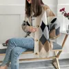 Femmes chandails automne hiver 2019 à la mode décontracté Plaid col en v Cardigans simple boutonnage manches bouffantes pull ample