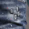 Maple Patches accent vooraf beschadigde denim jeans slanke fitness been geschilderd effect noodlijdende denim katoenen broek voor heren