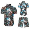 Yaz Plaj Takım Tişört Ve Şort Erkekler Hawaiian Çiçek Baskılı Çift Kıyafetleri Kore Tarzı Casual erkek Pamuk İki Parçalı Setleri