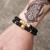 Charm Armbänder 2021 2 teile / satz CZ König Löwe Armband Männer Braclet Schwarz Matt Stein Perle Für Herren Handschmuck