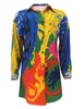 Nova moda feminina camisa vestido manga comprida vestidos vestidos de grife coloridos pintados uma peça roupas por atacado