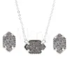 Oval estilo resina Drusy Druzy colar brinco luxo designer jóias conjunto para mulheres festa de casamento presente de prata de prata de Natal