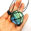 Collier Labradorite, pendentif en pierre naturelle, collier tressé, Yoga, macramé, énergie Dragons, cœur 1229W